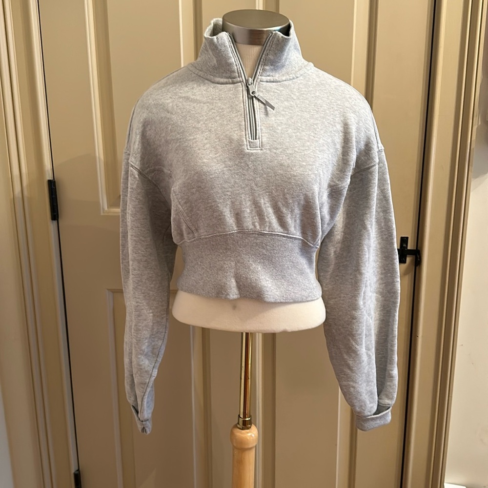 NWT Aerie Gray Cropped Zip-up Crewneck